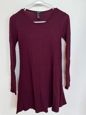 Forever 21 Ribbed Long Sleeve A-Line Dress - Wine